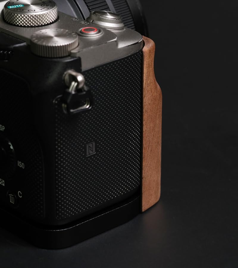 QR L Handle Hand Grip Wood Handle + Alloy Baseplate for Sony A7C Camera Holder (Cherrywood + Black Alloy Baseplate)