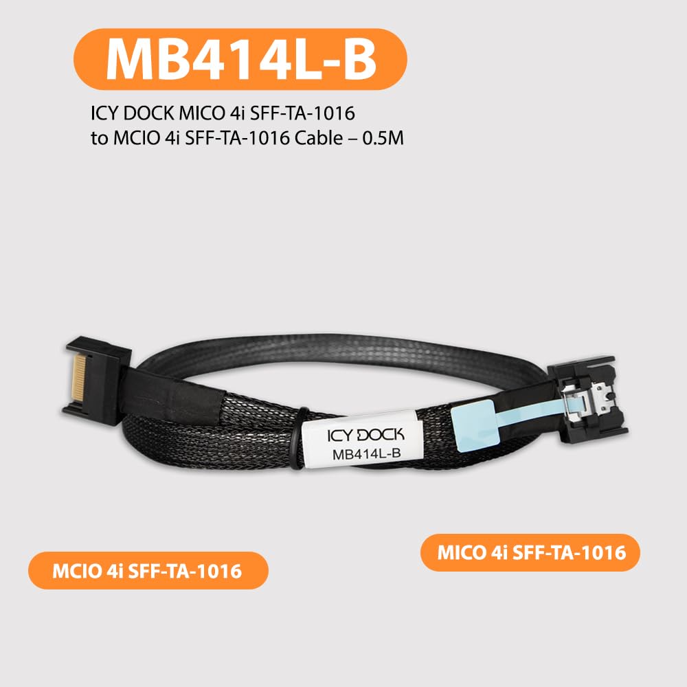 ICY DOCK Mico 4I SFF-A-1016 To Mcio 4I SFF-TA-1016 Cable - 0.5M - MB414L-B