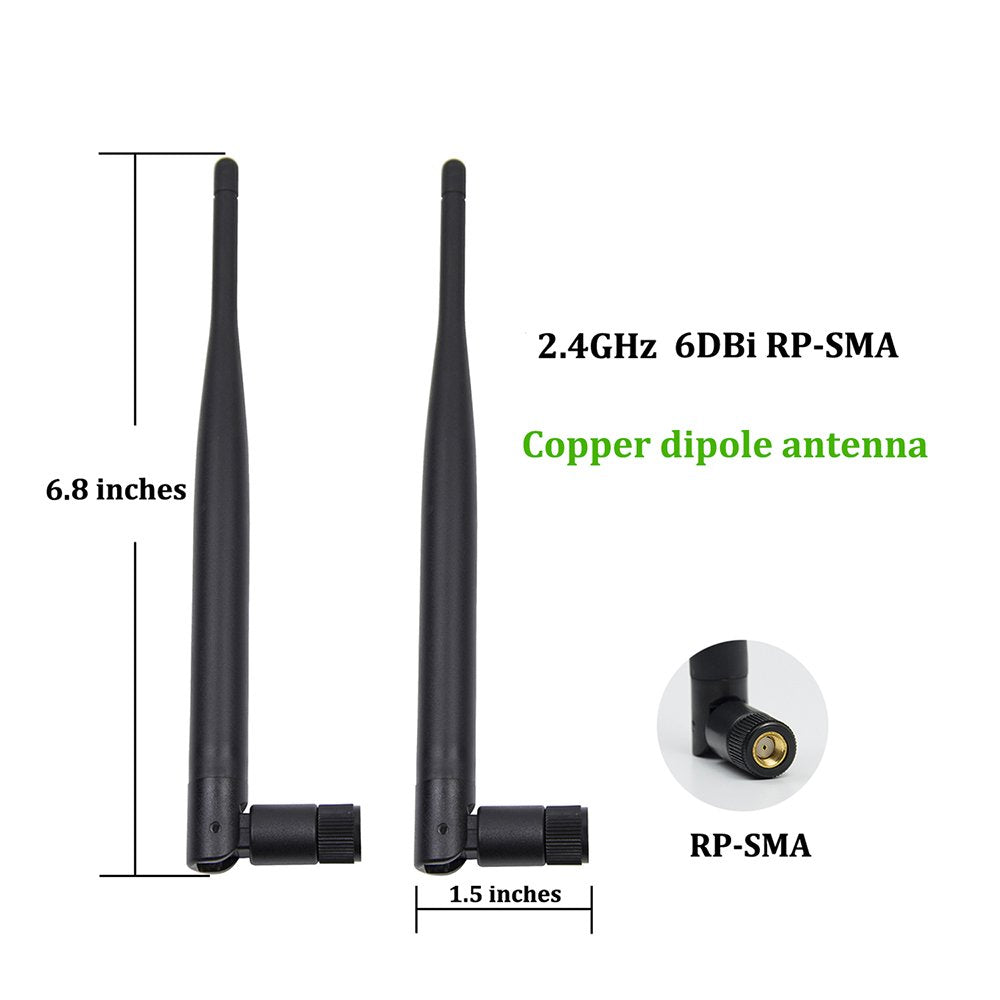 Highfine 2 x 2.4GHz 6dBi Indoor Omni-Directional WiFi Antenna 802.11n/b/g RP-SMA Female Connector + 2 x 20cm/8" U.FL/IPEX to RP-SMA Pigtail Antenna