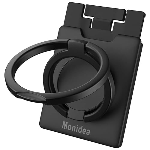 MonIdea Phone Ring Holder, Phone Grip Finger Kickstand Wireless Charging Friendly, 360°Rotation Metal Phone Ring Grip Stand Work with Magnetic Car