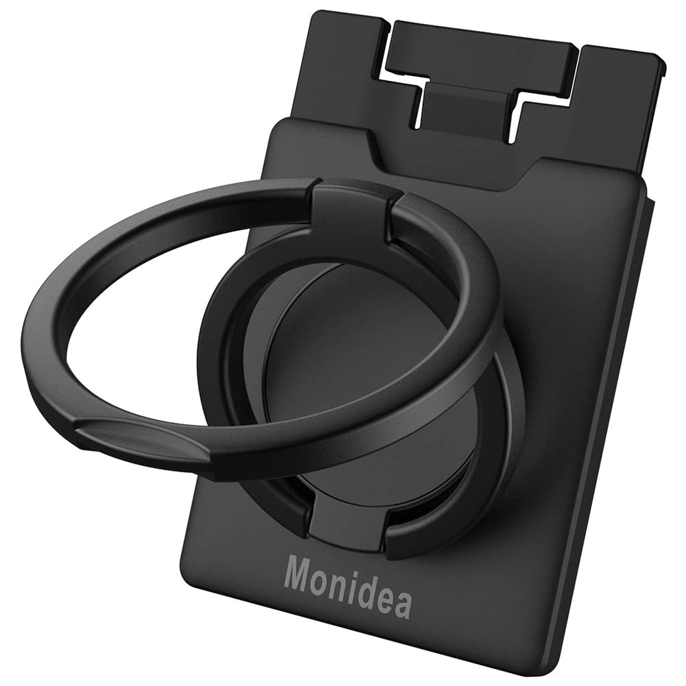 MonIdea Phone Ring Holder, Phone Grip Finger Kickstand Wireless Charging Friendly, 360°Rotation Metal Phone Ring Grip Stand Work with Magnetic Car