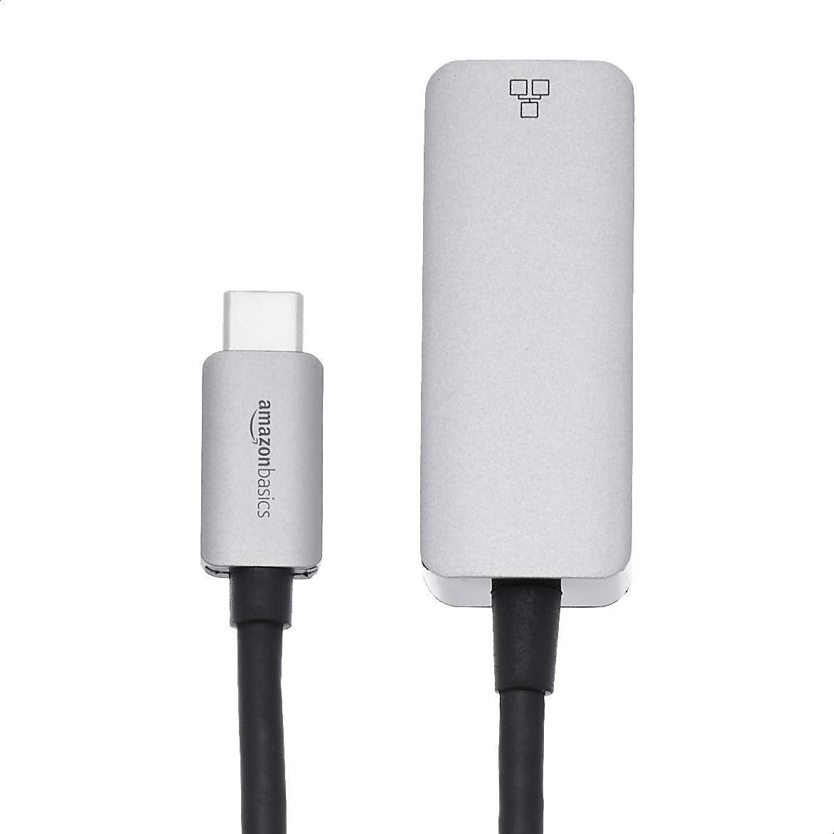 Amazon Basics Aluminum USB-C to RJ45 Gigabit Ethernet Adapter, Portable, Fast Network, Grey, 2.07 x 0.81 x 0.6 inches
