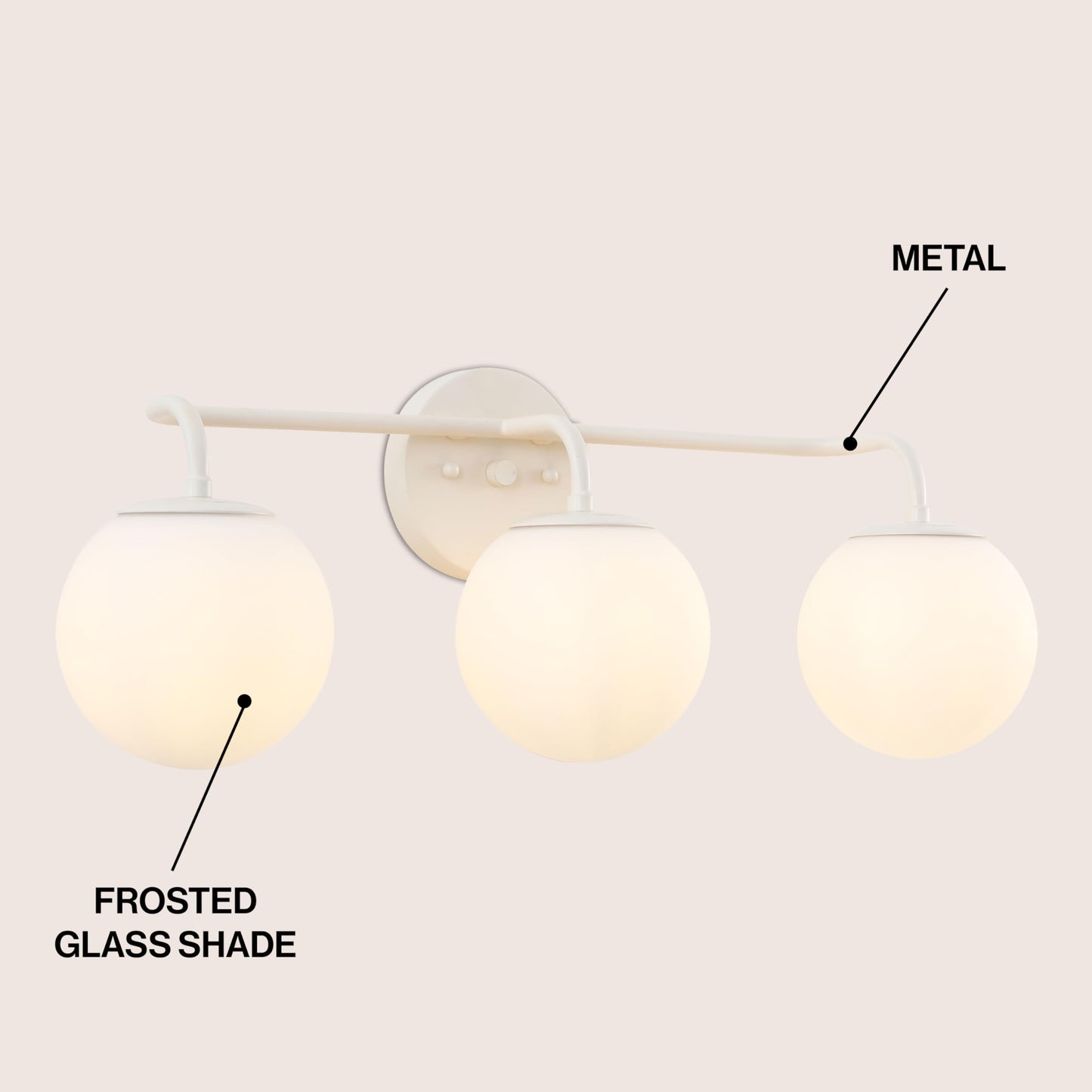 JONATHAN Y 25" Almond Modern Globe Wall Sconce Vanity Light for Bathroom, White Frosted Glass Shade, Midcentury Parisian Bistro Wall Lamp, LED Bulb