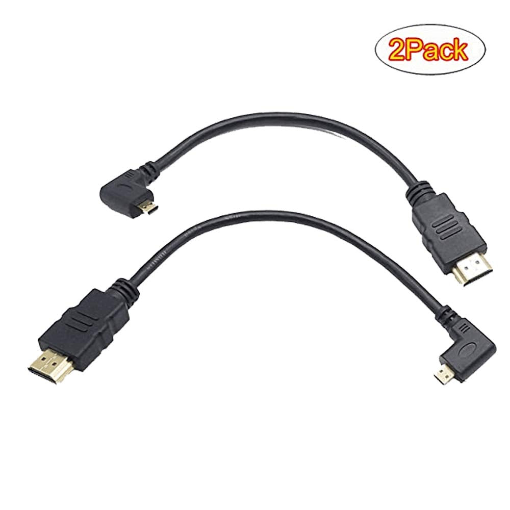 Seadream Angled Micro HDMI to HDMI Cable 8inch 90 Degree Angle Micro HDMI Male to HDMI Male Cable Connector (2pcs:1pcs Left +1pcs Right)