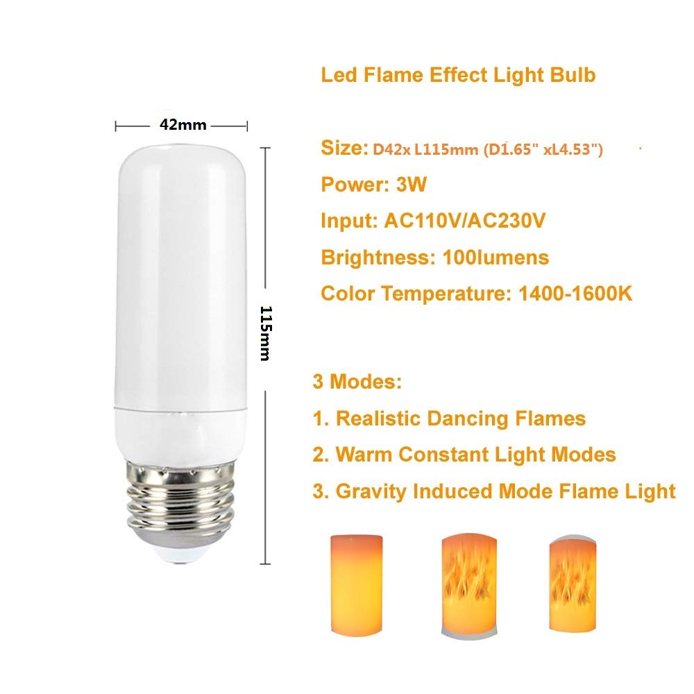 QLEE Led Flame Effect Light Bulb 3w Flickering Fire Light Bulbs with Upside Down Effect Yellow Flame Bulb E26 Vintage Atmosphere for Christmas Holiday