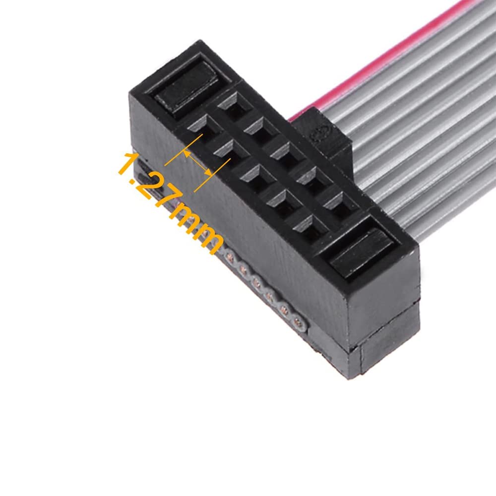 Treedix 2PCS IDC Ribbon Connector Flat Ribbon Cable Jtag Cable 1.27mm Pitch 2 Row 10 Pins Connector Female to Female Wires SWD Cable Length 200mm/7.87