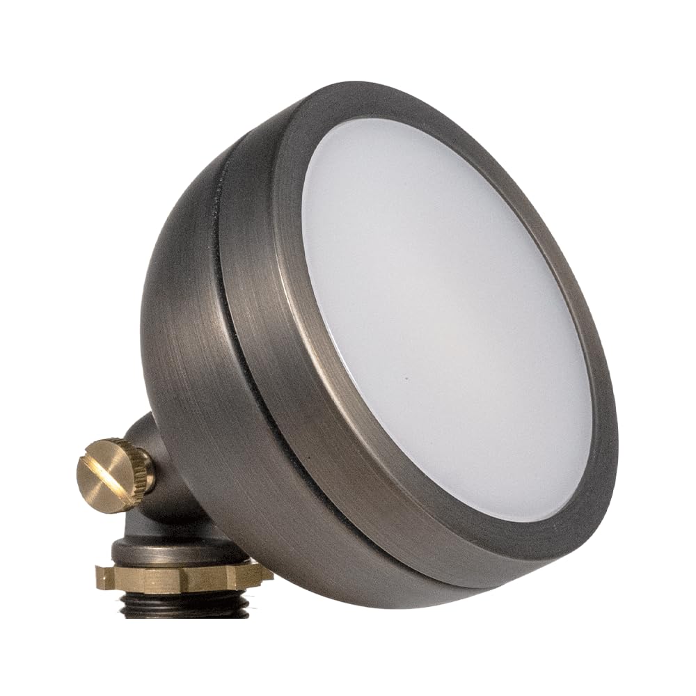 VOLT 12V Mini Round Brass Frosted Flood Light (Bronze) with 3W 2700K Warm White G4 LED Bulb for Low Voltage Landscape Lighting of Outdoor Wall, Garden