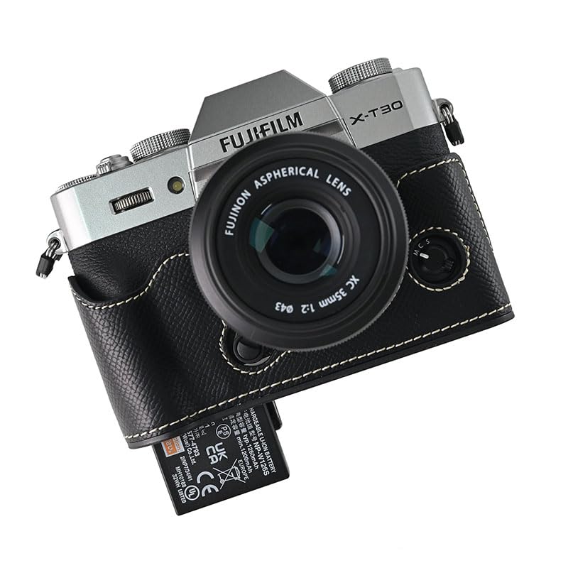 BMAOLLONGB X-T30 III Case, Handmade PU Leather Half Camera Case Bag Cover Bottom Opening Version for Fujifilm XT30 X-T30 III/II With Hand Strap