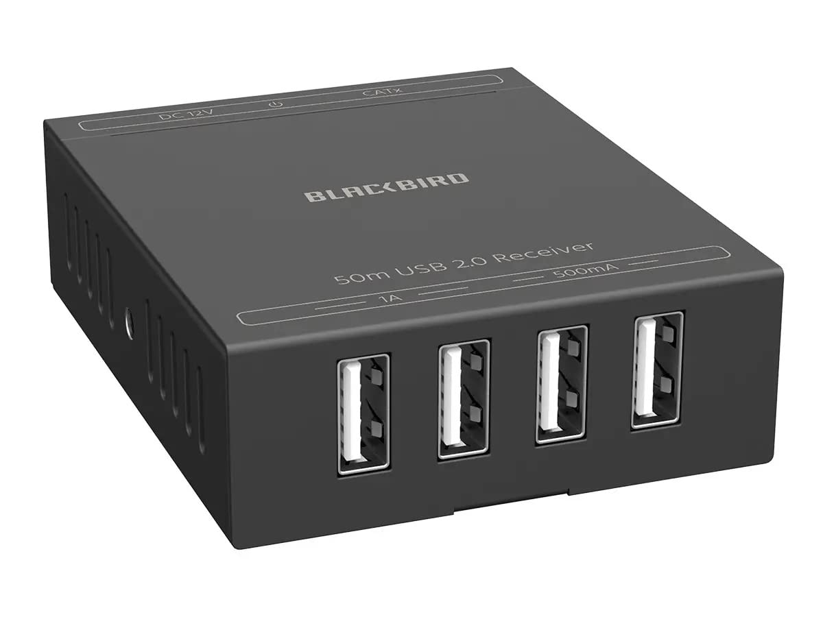 Monoprice Blackbird 4-Port USB 2.0 Extender Over Cat5e/Cat6-50 Meters (164 Feet) Plug and Play, No Driver, Supports Up to 480Mbps, for Windows, MacOS