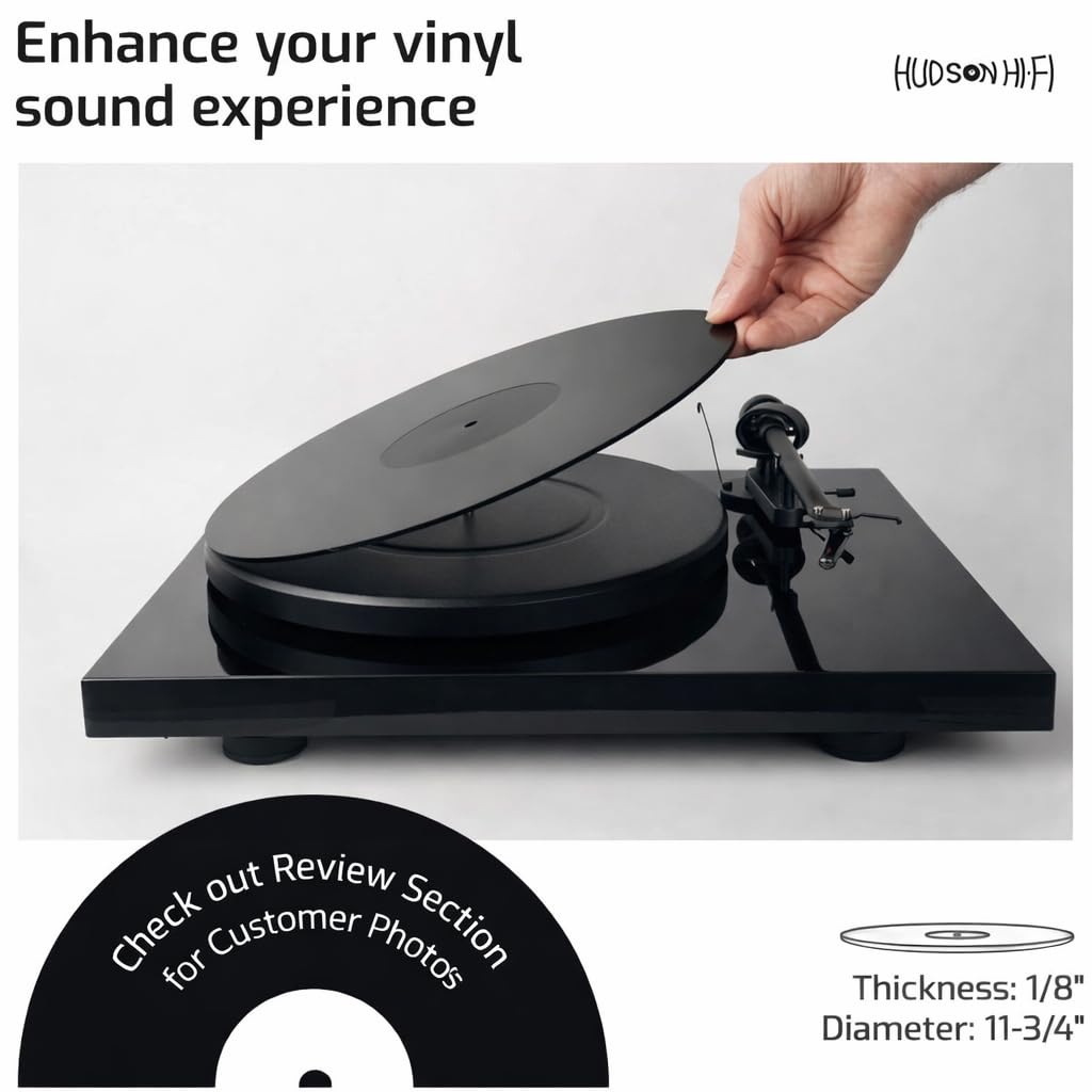 Hudson Hi-Fi Acrylic Turntable Mat - 11.75” Anti-Static Turntable Slipmat with Label Recess - 1/8” Thick Acrylic Platter Mat for Vinyl LP Record