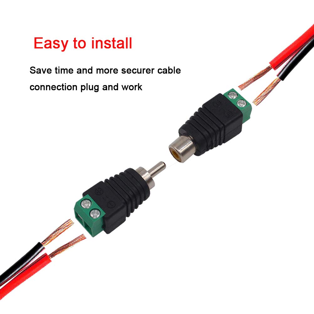 FULARR 20Pcs Professional RCA Connector Kit, 10 Pairs RCA Male Plug & Female Socket to AV Screw Terminal Block Audio Video Connector Adapter, for CCTV