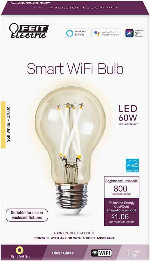 Feit Electric A19 LED Smart LED Light Bulb, 60W Eq, Soft White, E26 Base