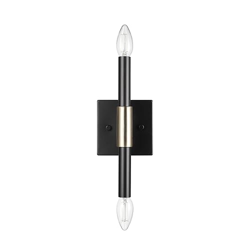 Globe Electric 65000044 2-Light Wall Sconce, Matte Black, Antique Brass Accent, E12 Base Sockets, Lights for Living Room, Home Decor, Lighting