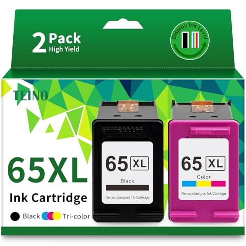 TEINO Remanufactured Ink Cartridge Replacement for HP 65 65XL 65 XL use with HP Envy 5055 5052 5058 DeskJet 3755 2655 3752 3720 3722 3723 3758 2652