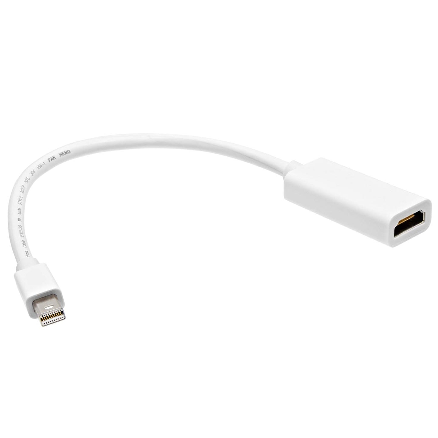 Mini Display Port to HDMI Cable - Mini DP Male to HDMI Female Video Adapter - 6 Inches, White
