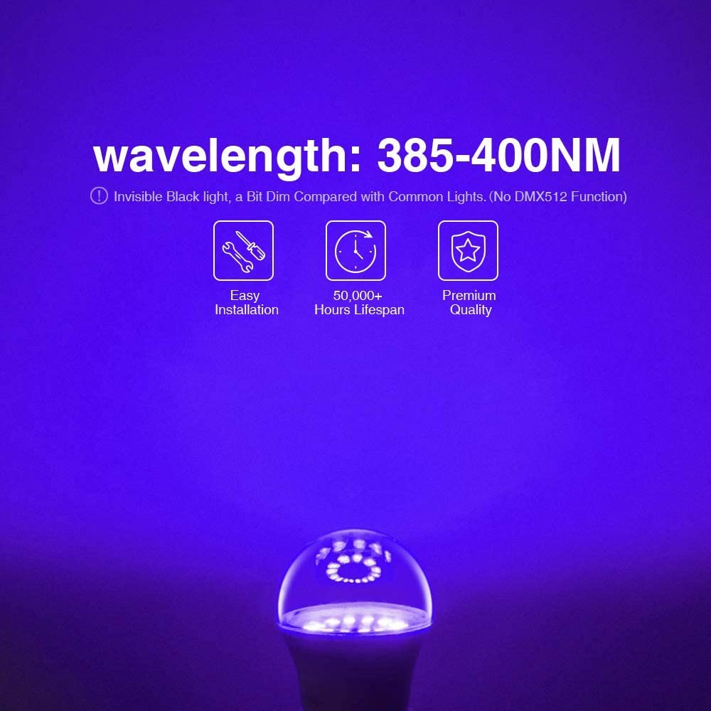 Onforu A19 E26 Blacklight Bulbs, LED Black Lights for Halloween, 6 Pack