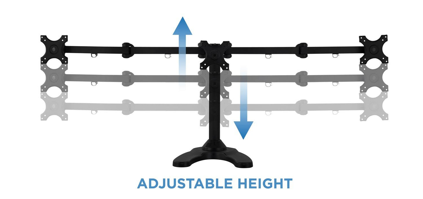 Mount-It! Triple Monitor Stand for 3 Screens up to 24", Height Adjustable Desk Mount with Free Standing or Grommet Base, 22 lbs per Arm, VESA 75x75