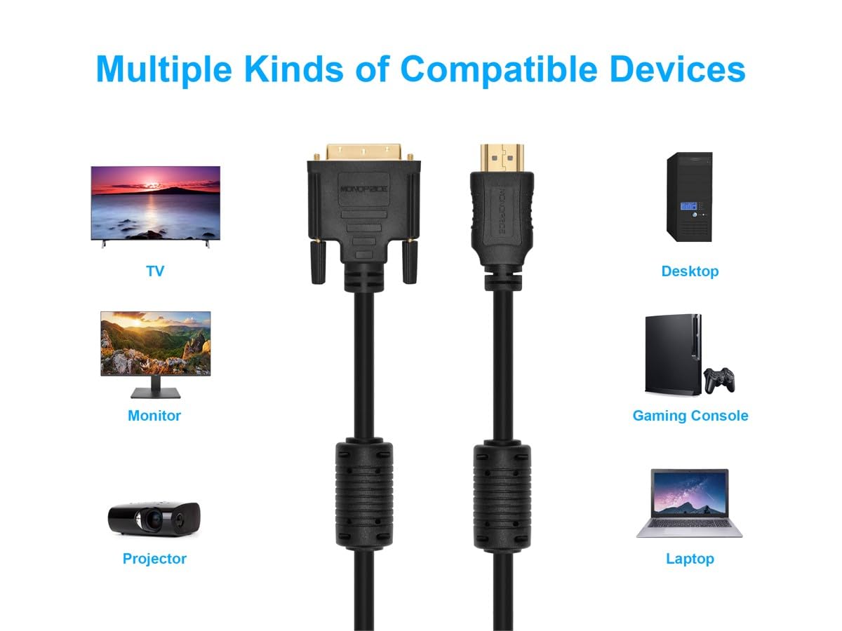 Monoprice 6ft 28AWG High Speed HDMI to DVI Adapter Cable w / Ferrite Cores - Black