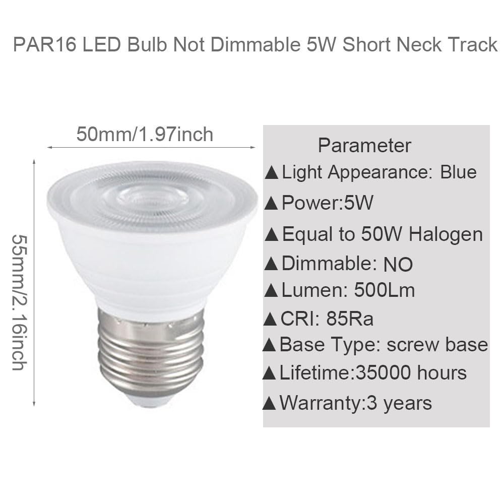 10 Pack Blue PAR16 LED Light Bulb,NOT Dimmable,5W, 500LM, LED Flood Lights (50W Halogen Equivalent) Recessed Spotlights Floor Lamp,Screw Base Pot