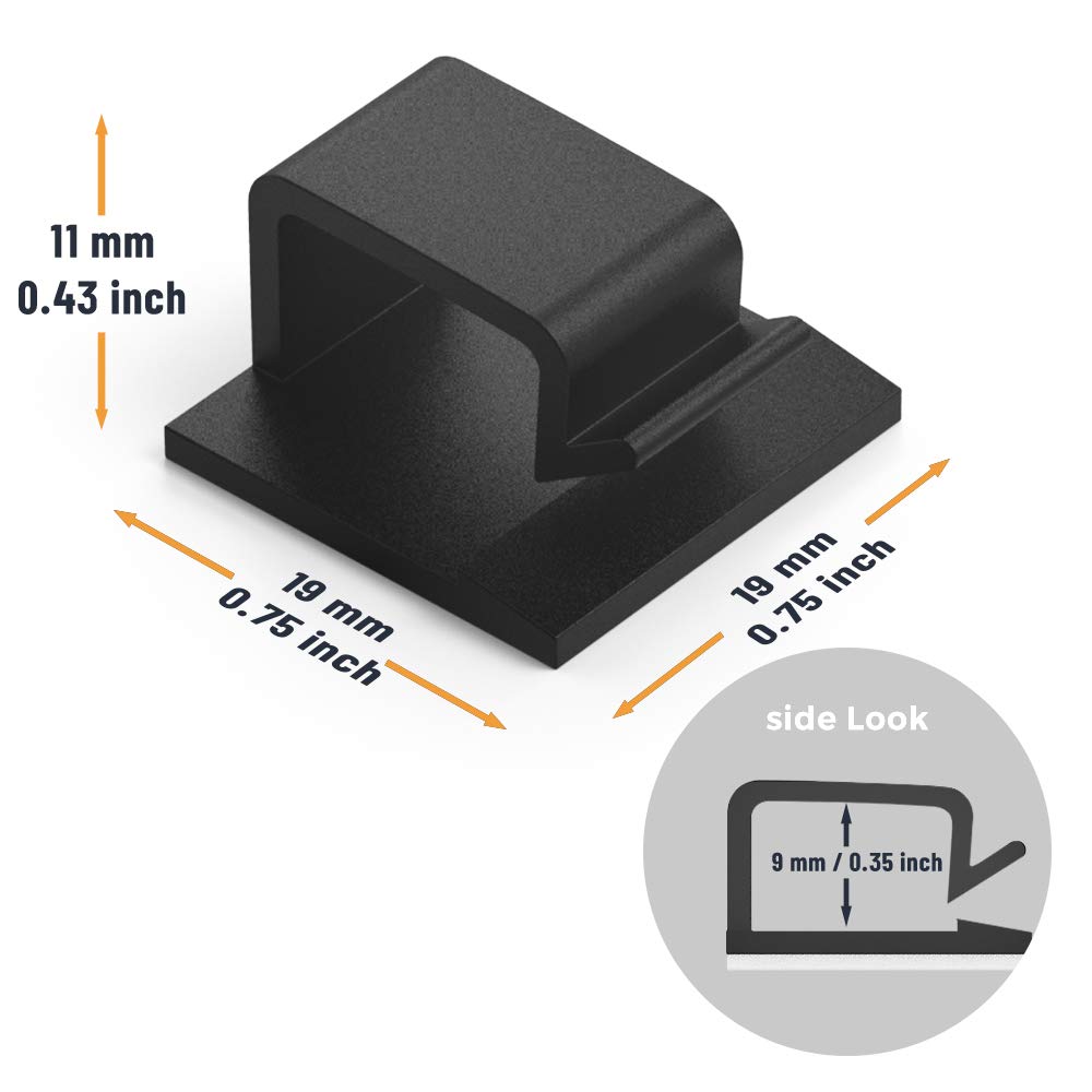 Cable Clips with Strong Self-Adhesive, XIAOXI R Shape Cable Management TV PC Wire Holder Sticky Tidy and Organizer Cord and Wires - 40 Pcs (Black)