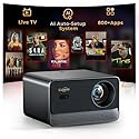 Projector with WiFi and Bluetooth: [1800 ANSI/Ai Auto Focus/800+ Apps/Compatible with Netflix] Outdoor-Projector 4K Support 1080P Smart Live TV Movie