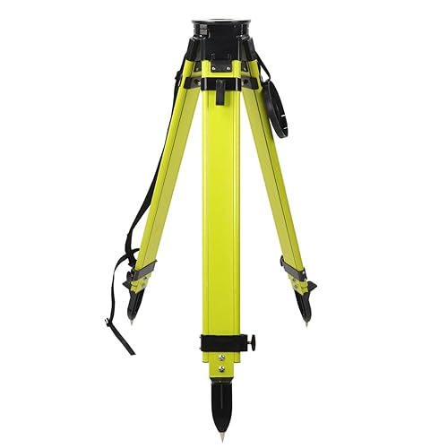Fiberglass Surveying Tripod, Heavy Duty Yellow Fiberglass and Wood Tripod with Dual Clamp and Copper Center Screw for Robotic Total Stations