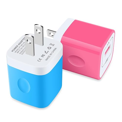 USB Wall Charger Block 2-Pack, 5V 1A Power Adapter for iPhone 14/13/12/11/XS/8 Plus, Samsung Galaxy S23/S22/S21/S10/S9, Google Pixel, USB Cube