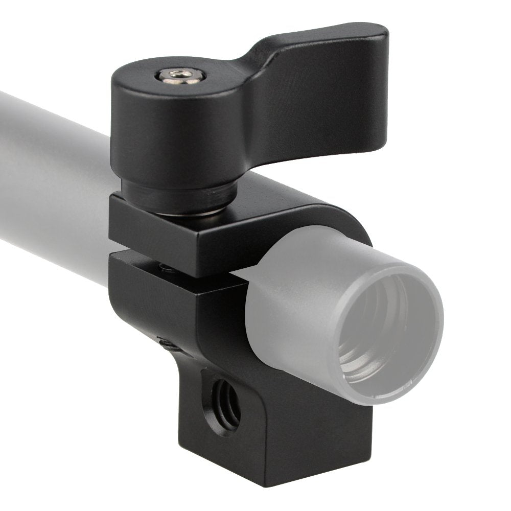 CAMVATE 15mm Single Rod Clamp with Two 1/4"-20 Screw Hole for Camera DSLR Rail System(Black) - 1440