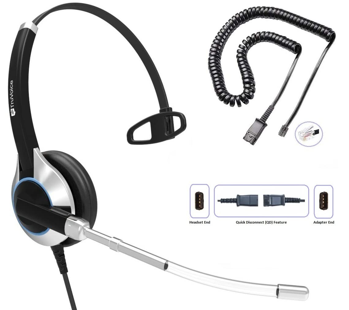 TruVoice HD-300 Office Headset with Noise Reduction Voice Tube Microphone and HD Speakers - Compatible with Mitel, Nortel, Avaya, Poly, Polycom