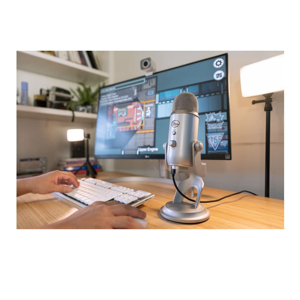 Blue Microphones Yeti USB Mic (Silver) Bundle with Closed-Back Studio Headphones, and Pop Filter (3 Items)