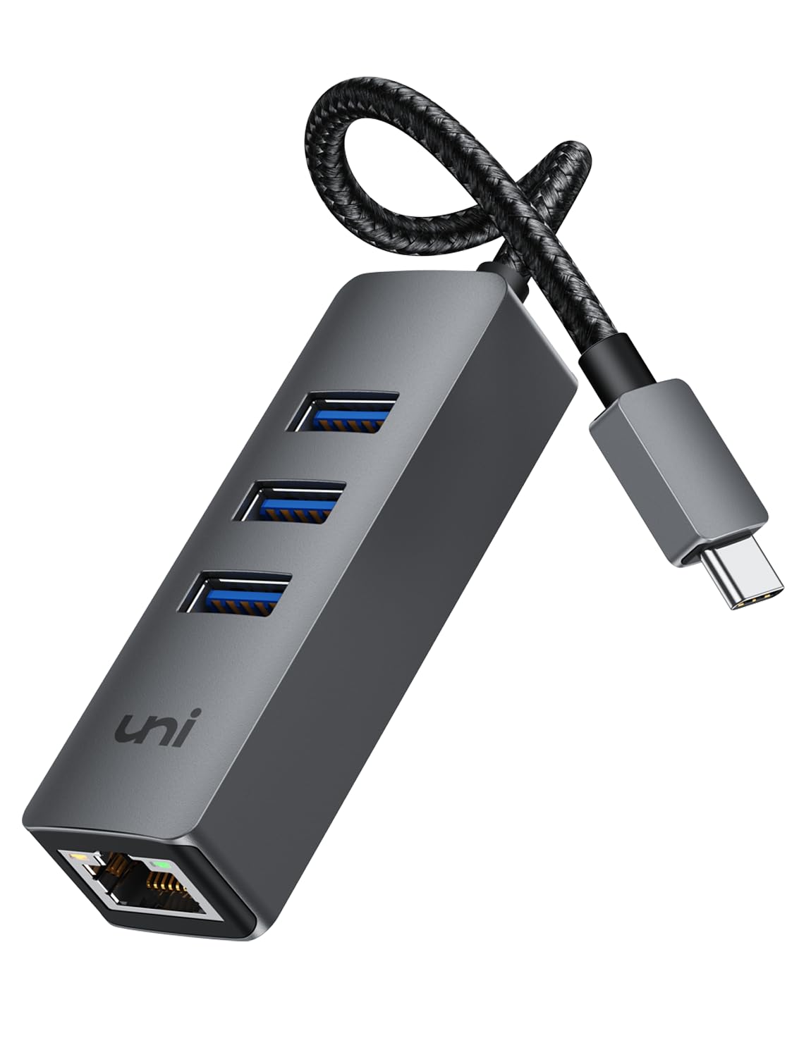 uni USB-C to Ethernet Adapter, USB C HUB Ethernet 1Gbps with USB 3.0 4IN1, [Thunderbolt 4/3 Compatible] USB C to Network Adapter for MacBook Pro/Air