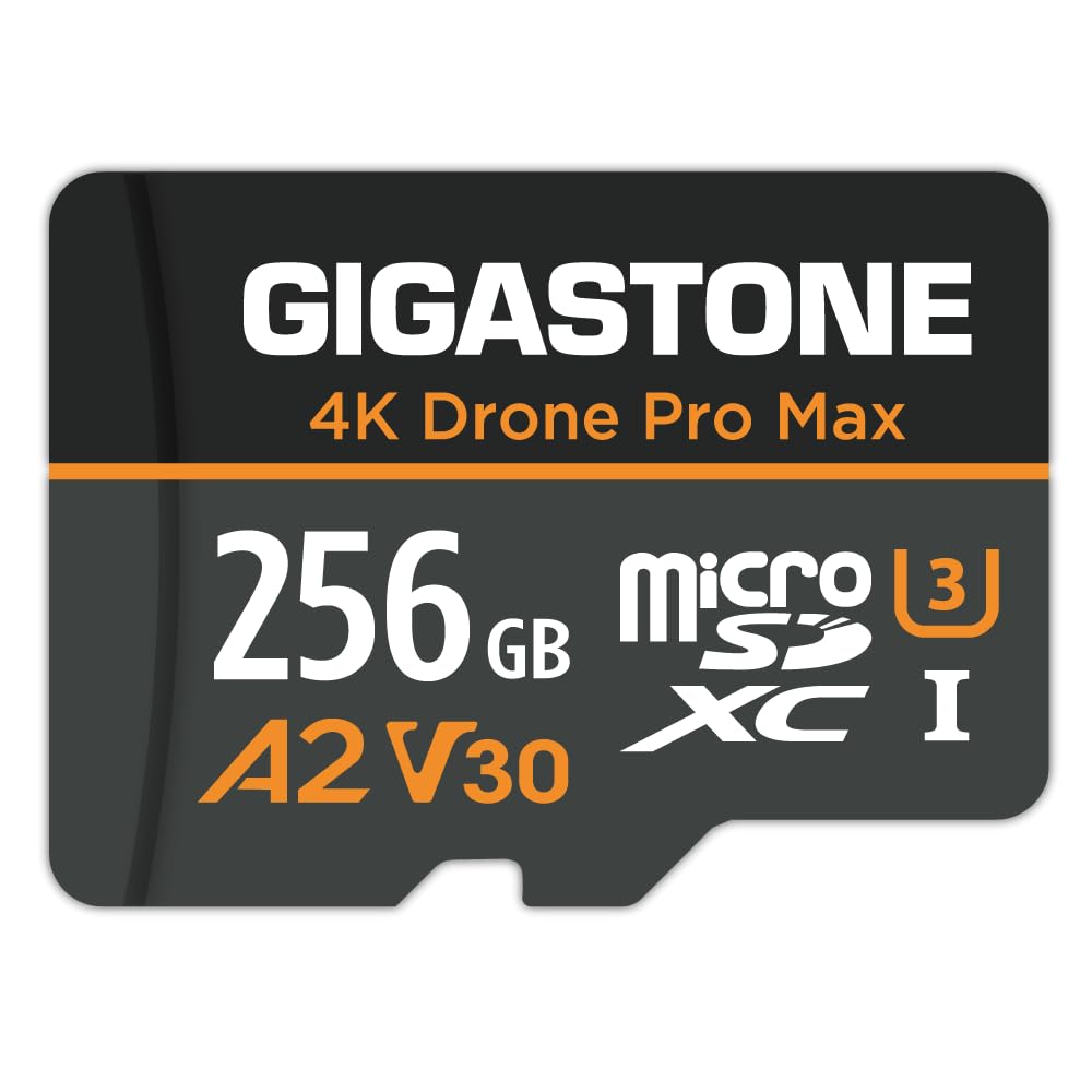 ?5-Years Data Recovery??Designed for Drone? GIGASTONE 256GB Micro SD Card, 4K Drone Pro Max, A2 V30 for DJI Drone, 4K UHD Video Recording, R/W up
