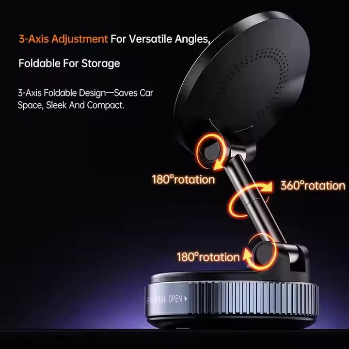 FLOBBER Vacuum Magnetic Phone Holder for Car 360° Adjustable Magsafe Car Mount - Compatible All Smart Device Phone Mount, Secure GPS & Call, Magsafe