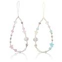 Xorim 2 PCS Camera Charm Strap, Beaded Camera Wrist Strap Cute, for Camera?Mobile Phones, Bags, Keychain Pendant Decoration (Blue, Pink)