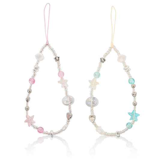 Xorim 2 PCS Camera Charm Strap, Beaded Camera Wrist Strap Cute, for Camera?Mobile Phones, Bags, Keychain Pendant Decoration (Blue, Pink)