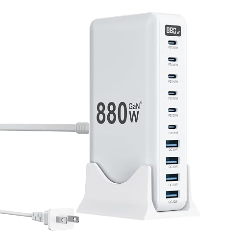880W USB C Charger Block,10-Port USB C Charging Station GaN IV Travel Essentials Multiple Port Charging Station,140W Laptop Fast Charger Adapter