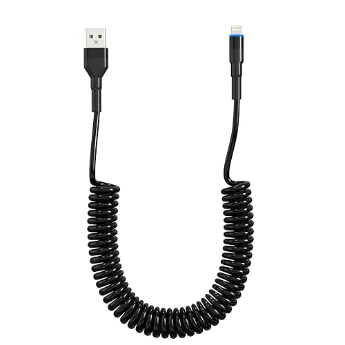 Coiled Lightning Cable Apple Carplay Compatible [Apple MFi Certified] Retractable iPhone Charger with Data Sync and LED, Short iPhone Charger Car…