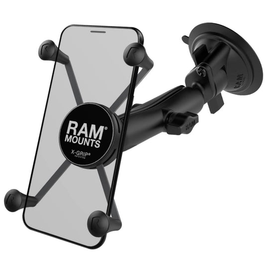RAM MOUNTS X-Grip Large Windshield Phone Mount - Twist-Lock Suction Cup with Long Arm (RAM-B-166-C-UN10U)