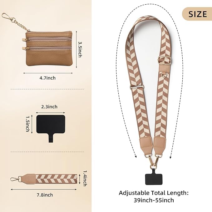 Czrqvyx Multi - Functional Cell Phone Lanyard Crossbody, Adjustable Phone Strap with Detachable Wristlet & Wallet, Universal Phone Lanyard for Easy
