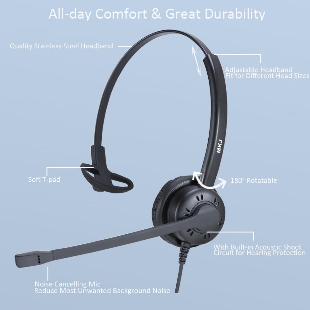 MKJ Cisco Telephone Headset with Microphone Noise Canceling Corded RJ9 Call Center Office Phone Headset for Cisco CP-7861 7942G 7941G 7945G 7960 7961G