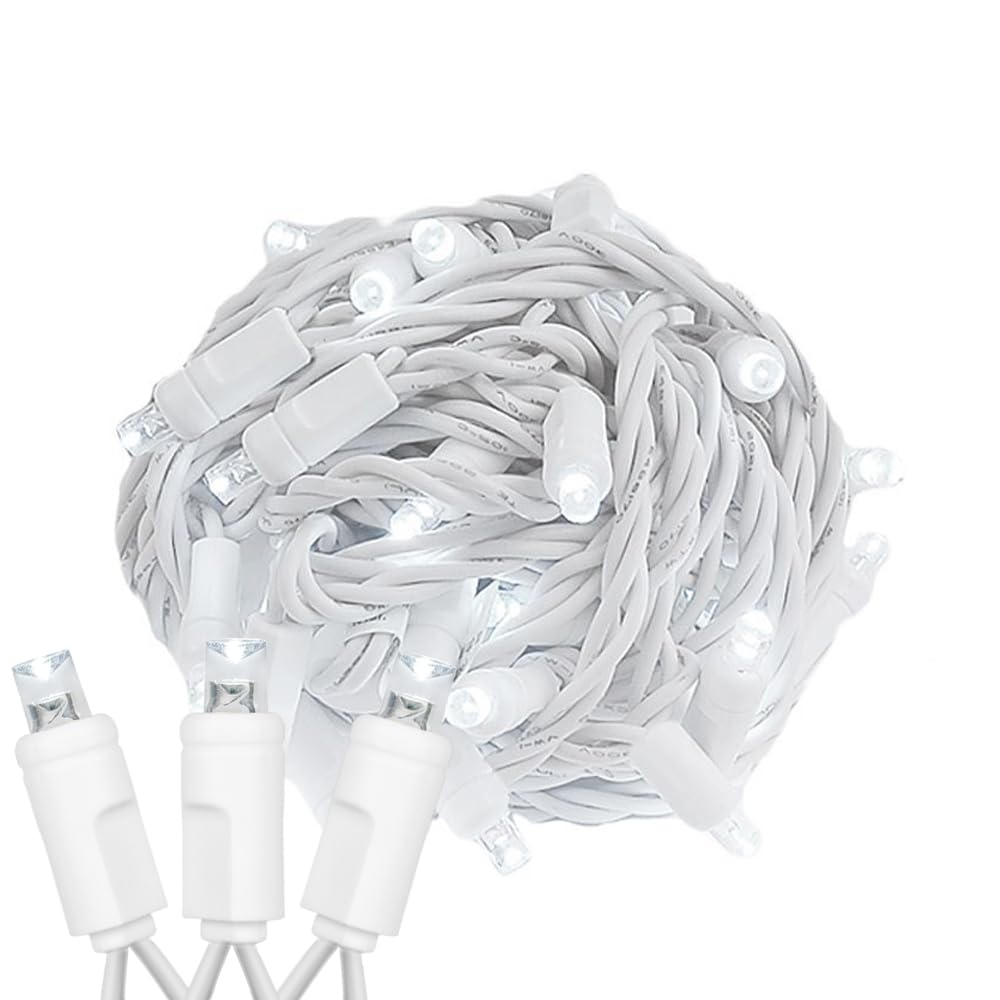 Novelty Lights 34ft Christmas String Lights, 100 Pure White LED Bulbs on White Wire, 4" Spacing, Connectable Indoor Outdoor Commercial Grade Lighting