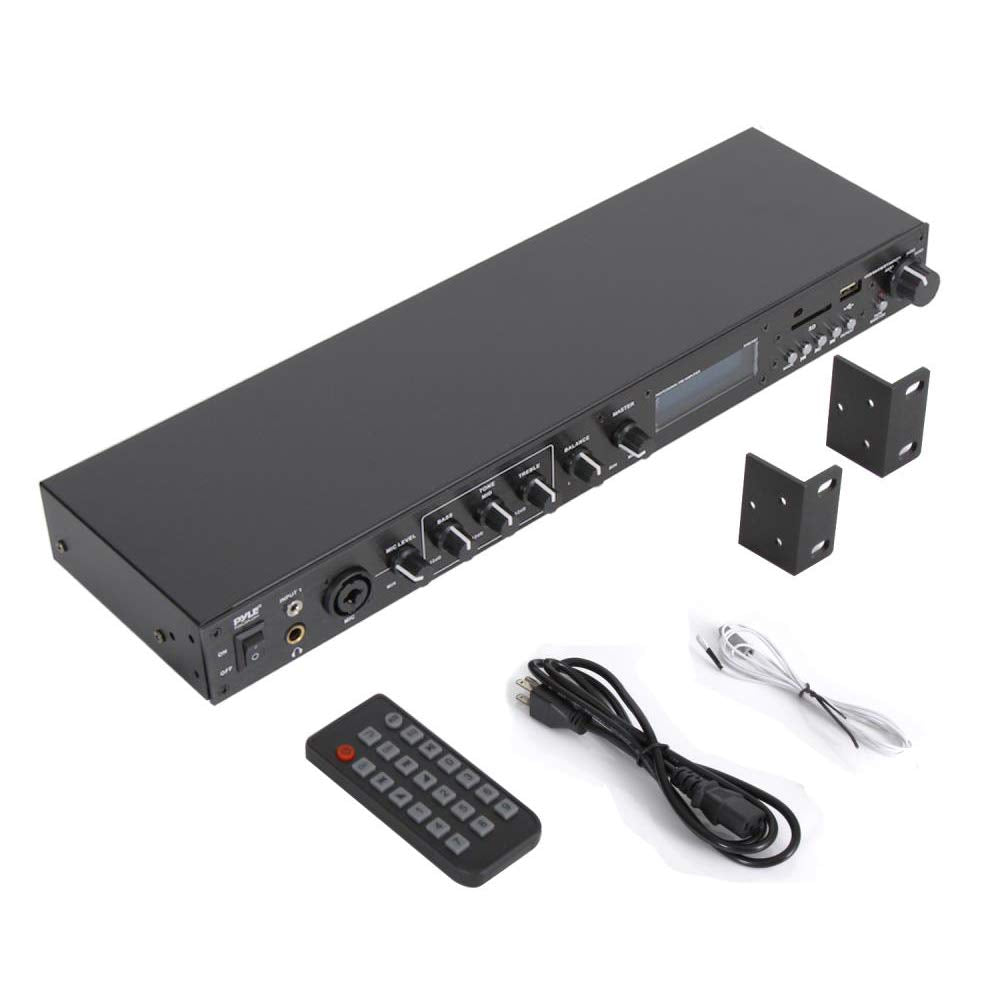 Pyle Rack Mount Studio Pre-Amplifier - Audio Receiver System w/ Digital LCD Display Bluetooth FM Radio Recording Mode Remote Control USB Flash or SD