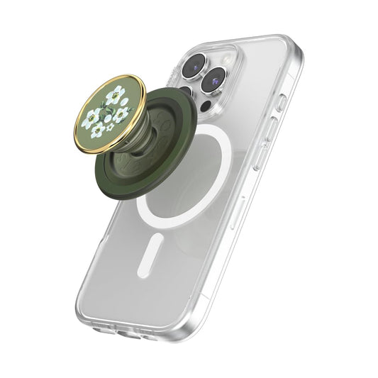PopSockets Phone Grip for MagSafe, Magnetic Holder, Phone Stand, Green - Floral Relief