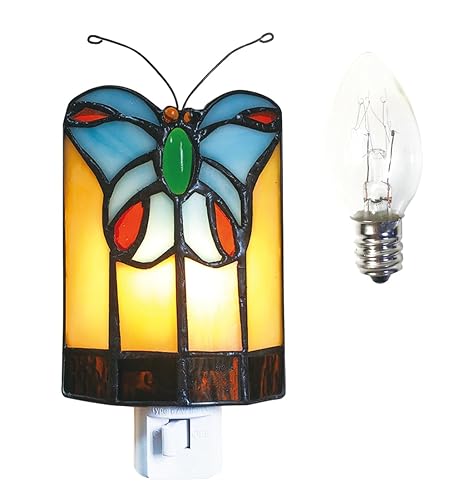 HUIMEIJU Tiffany Butterfly Colored Glass Wall Insert Night Light, Handmade Art Glass Room Light