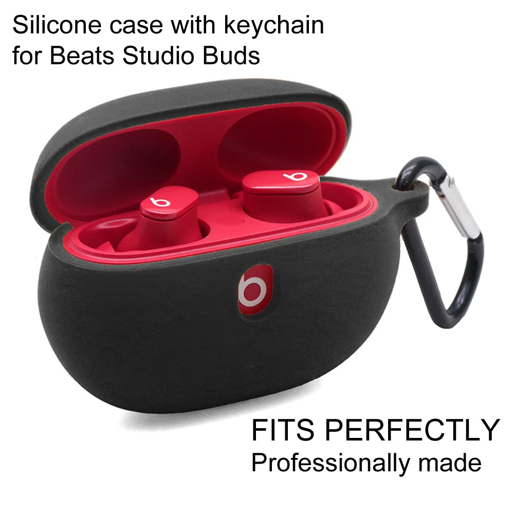 Claiol Silicone Case for Beats Studio Buds 2021/2023, Premium Shockproof Silicone New Beats Studio Buds Case Cover with Keychain. (Black)