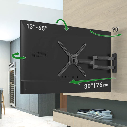Barkan 30'' Long TV Wall Mount, 13-65 inch Full Motion Articulating - 4 Movement Flat/Curved Screen Bracket, Holds up to 80lbs, Extremely Extendable