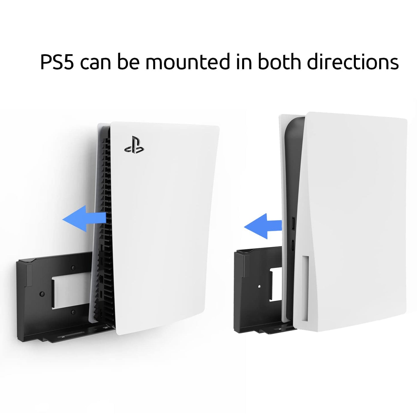Monzlteck Wall Mount Holer for PS5 Original/Slim/Pro (Disc and Digital)+Controller Holder,All Metal Vertical Hanging On Wall with Power Botton