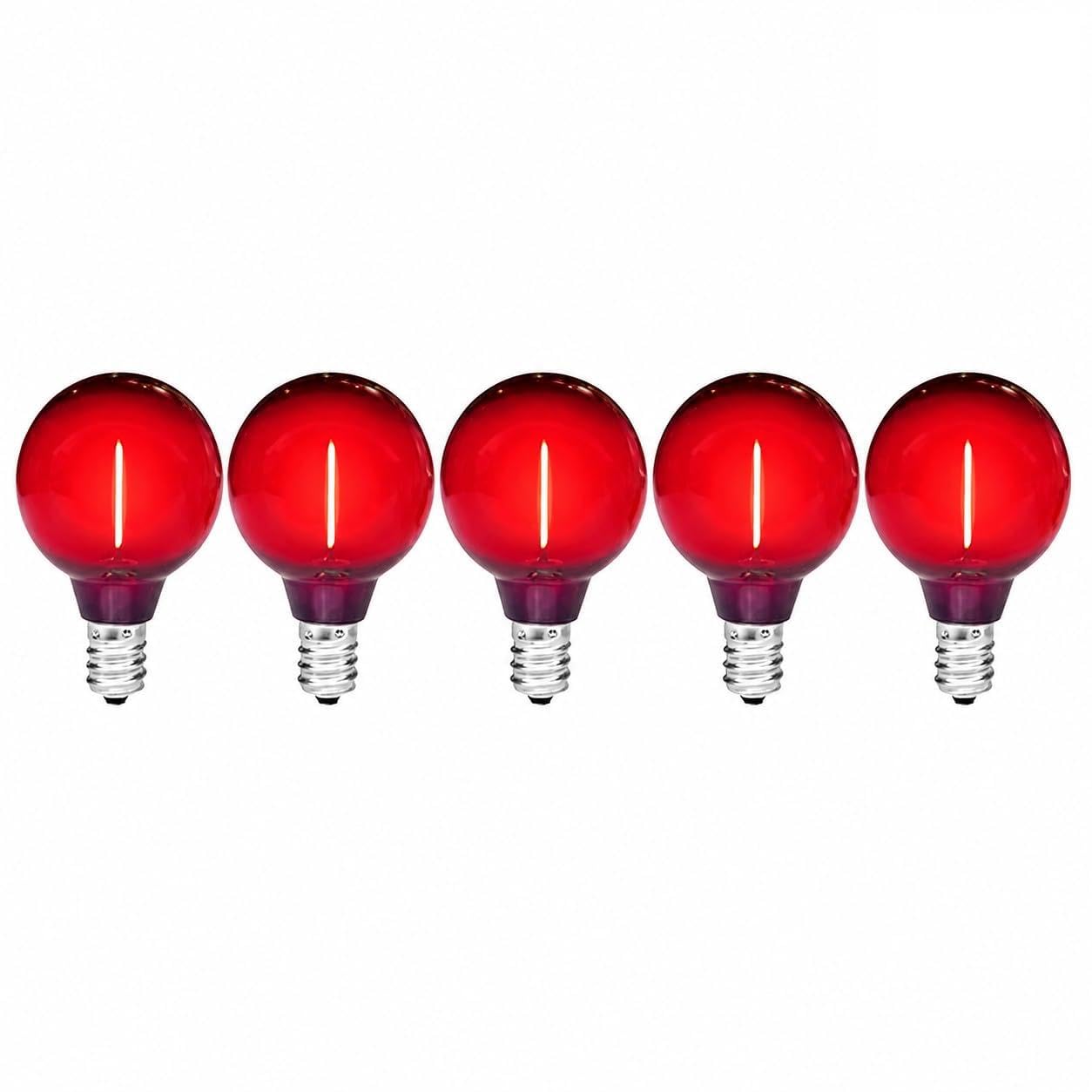 NICONIK G40 Red LED Replacement Bulbs, E12 Candelabra Base, 5 Pack