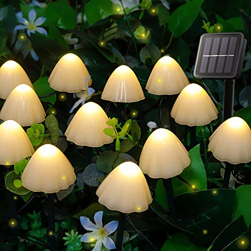 Pellimo Solar Garden Lights, 12 LED 14.5ft Mini Mushroom Solar Lights Outdoor Waterproof, 2 Modes Lighted Mushroom Shaped Pathway Light for Patio Yard