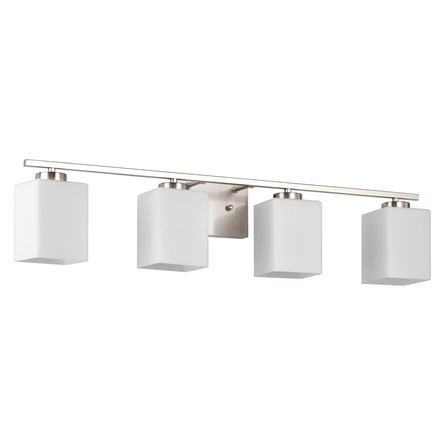 Edvivi Bathroom Light Fixtures, 4-Light Modern Brushed Nickel Vanity Light Over Mirror, Wall Sconces with Square White Glass Shades for Living Room